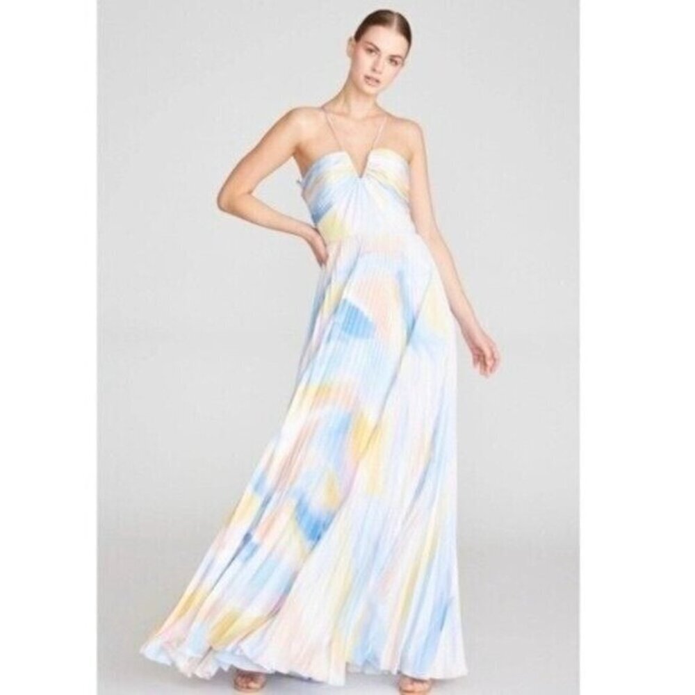 ML Monique Lhuillier Satin Satin Charmeuse Pleated Gown Maxi Dress Size 10 Flaw - Picture 4 of 14